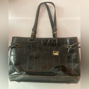 Dooney & Bourke Black Crocodile-Embossed Shoulder Bag Gold Hardware Vintage